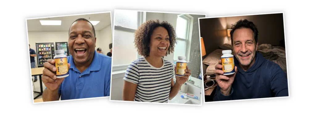 Customers holding their SodaSlim bottles